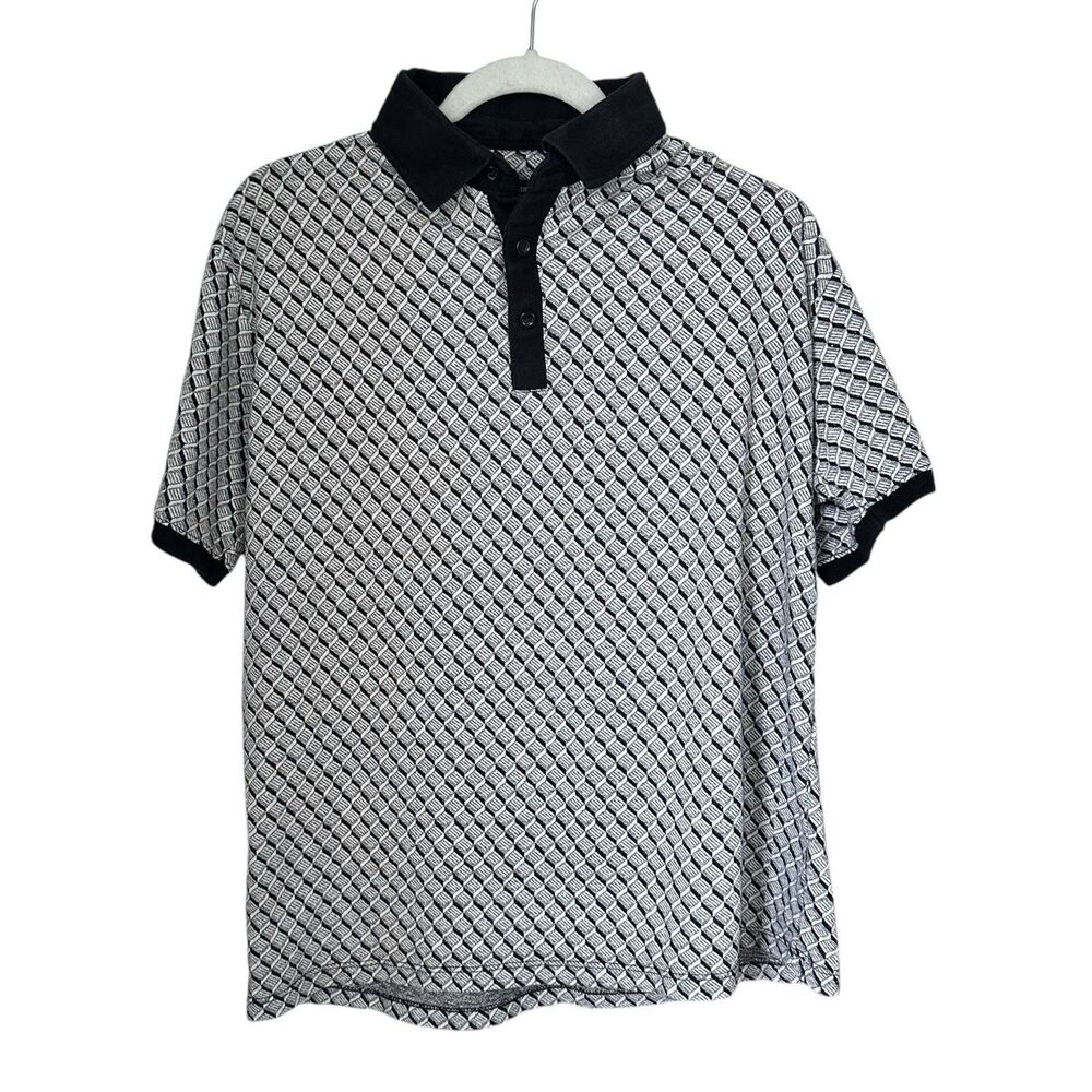 Cambridge Mens Sz L Regular Fit Black Grey Short Sleeve Polo Golf Shirt 3D